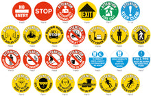 Load image into Gallery viewer, Circular graphic floor and wall markers for warehouse, industrual and manufacturing