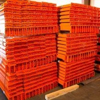 Load image into Gallery viewer, Pallet rack beams stacked neatly in a pile