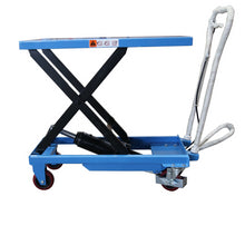 Load image into Gallery viewer, Scissor lift table cart with table top elevated
